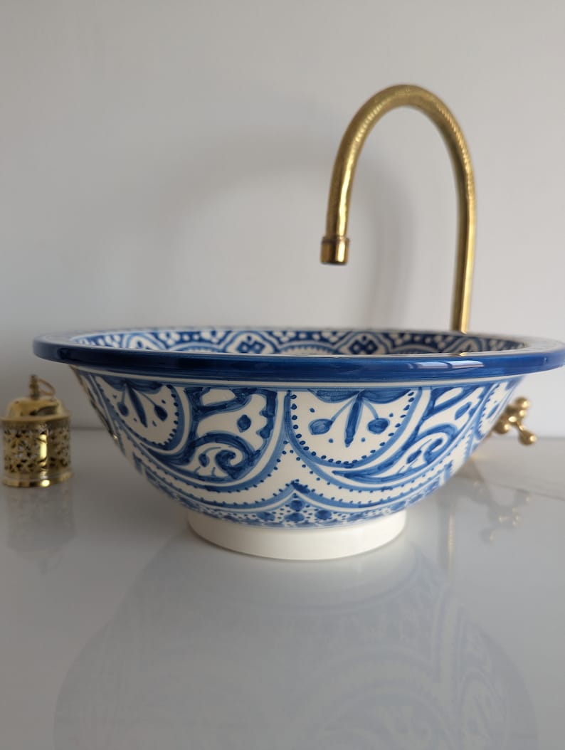 Moroccan basin painted in royal blue - moroccan basin, Pottery Sink