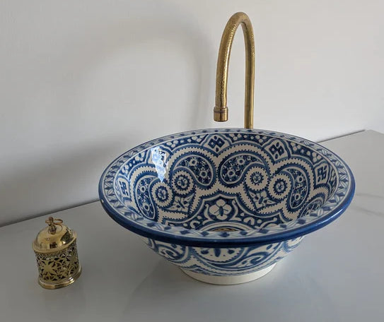 Moroccan basin painted in royal blue - moroccan basin, Pottery Sink