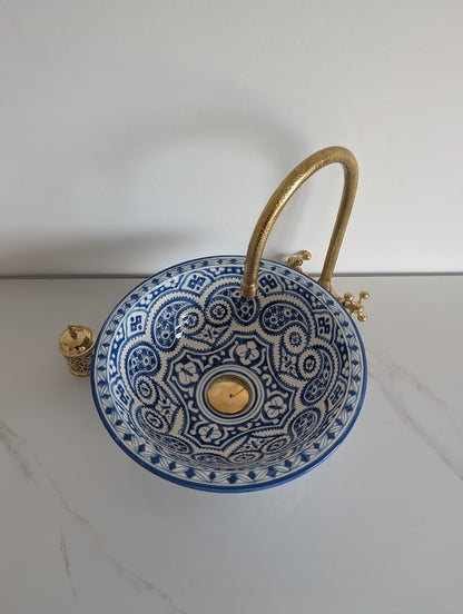 Moroccan basin painted in royal blue - moroccan basin, Pottery Sink