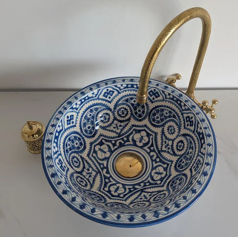 Moroccan basin painted in royal blue - moroccan basin, Pottery Sink