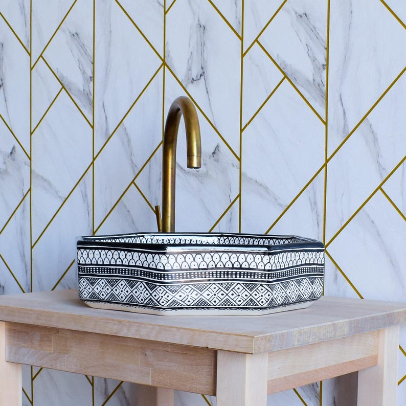 Bathroom Vanity Sink Pottery,Handmade Bathroom Vessel Sink Decor,Ceramic Sink,Moroccan Vasque,Bathroom Equipement Pottery Decor Handmade