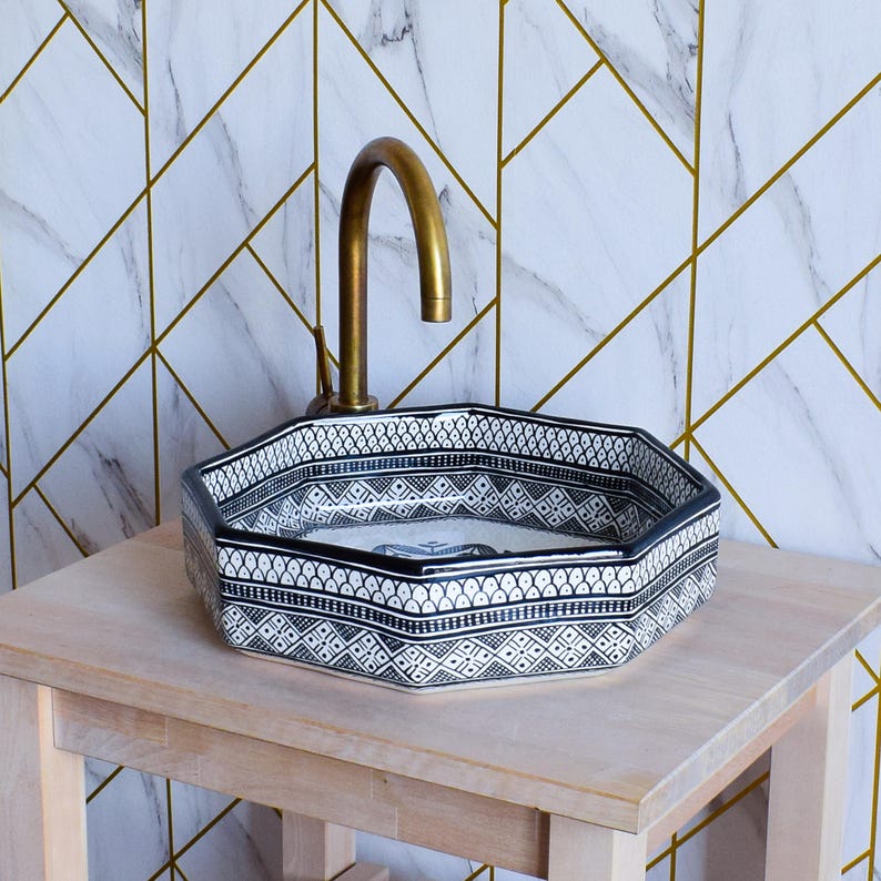 Bathroom Vanity Sink Pottery,Handmade Bathroom Vessel Sink Decor,Ceramic Sink,Moroccan Vasque,Bathroom Equipement Pottery Decor Handmade