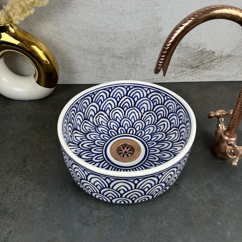 Natural Qawss Porcelain basin sink custom made - contemporary artisan bathroom vessel sink