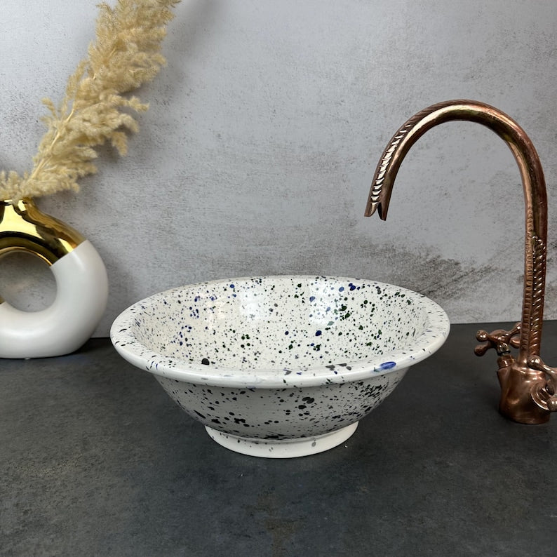Custom made basin handmade - farmhouse round sink ceramic floral design