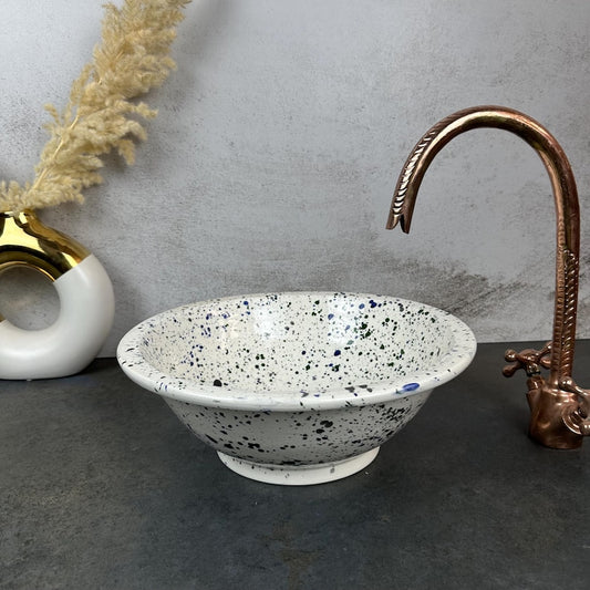 Custom made basin handmade - farmhouse round sink ceramic floral design