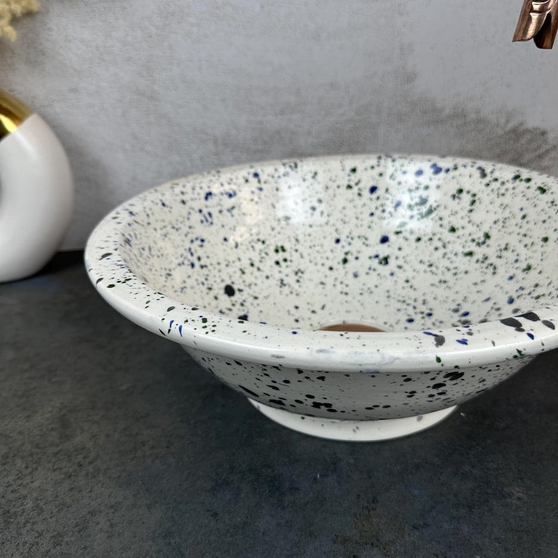 Custom made basin handmade - farmhouse round sink ceramic floral design