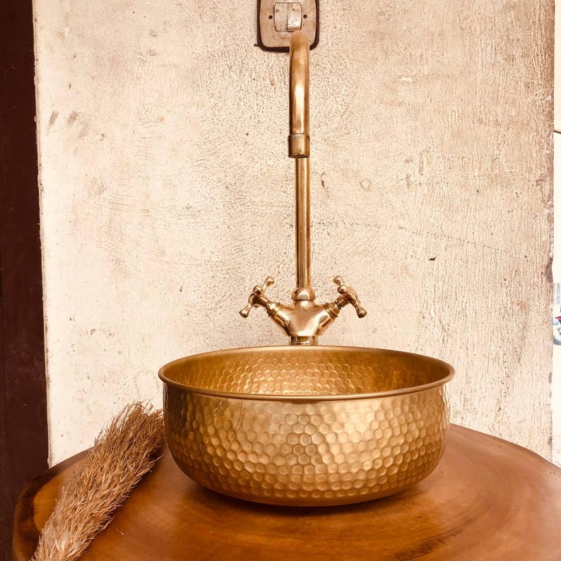 brass Bathroom Sink Engraved Vessel With Antique Design, Hand Hammered Vessel, Moroccan pristine, Handcrafted Sink, Ottoman style basin