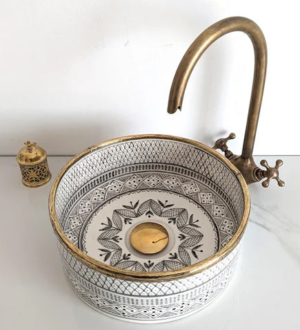 Handmade Porcelain Ceramic Moroccan sink - Traditional Craftsmanship, High-Quality and Multiple Colors - Bathroom Decor Sink