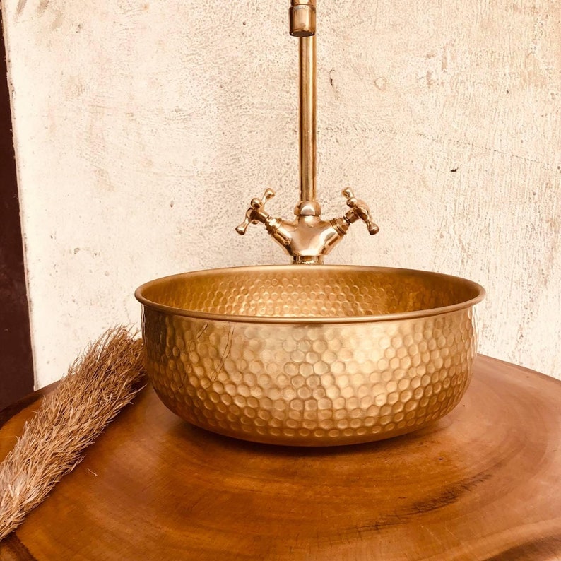 brass Bathroom Sink Engraved Vessel With Antique Design, Hand Hammered Vessel, Moroccan pristine, Handcrafted Sink, Ottoman style basin