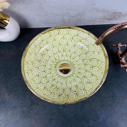 Mixed brass & ceramic bathroom sink - countertop mid century natural modern washbasin sink - farmhouse brass sink