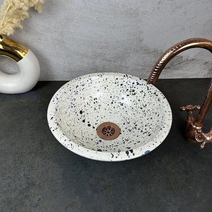 Custom made basin handmade - farmhouse round sink ceramic floral design