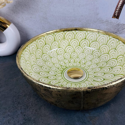 Mixed brass & ceramic bathroom sink - countertop mid century natural modern washbasin sink - farmhouse brass sink