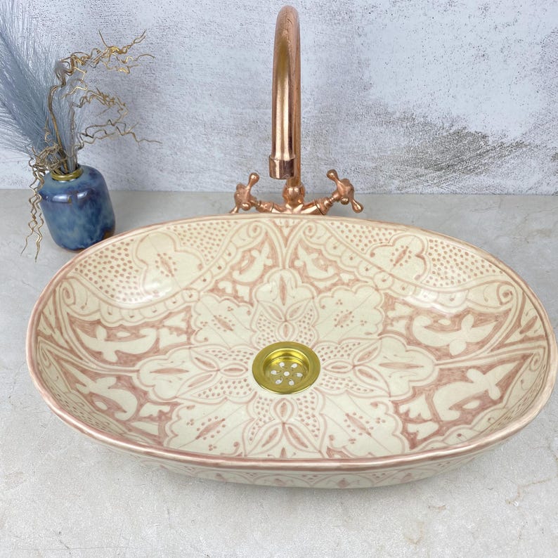 Custom made Oval handmade basin sink - Pink artisan bathroom vessel wash hand sink