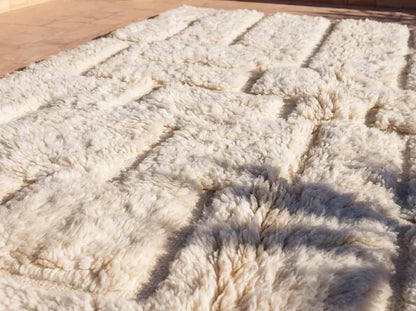 Handgemaakt Marokkaans Tapijt - Berberse handgemaakt wollen tapijt - Ivoor kleur - 152x213 cm