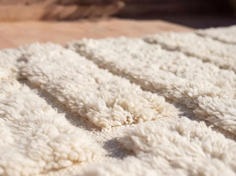 Handgemaakt Marokkaans Tapijt - Berberse handgemaakt wollen tapijt - Ivoor kleur - 152x213 cm