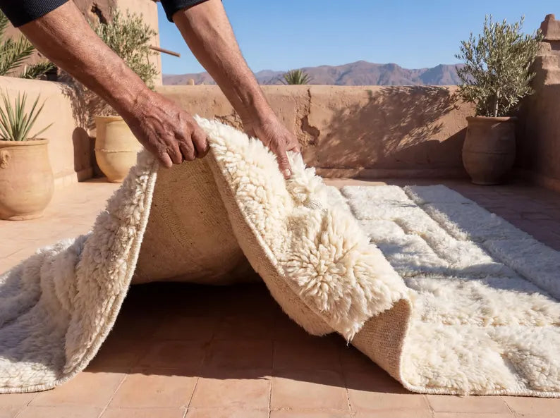 Handgemaakt Marokkaans Tapijt - Berberse handgemaakt wollen tapijt - Ivoor kleur - 152x213 cm